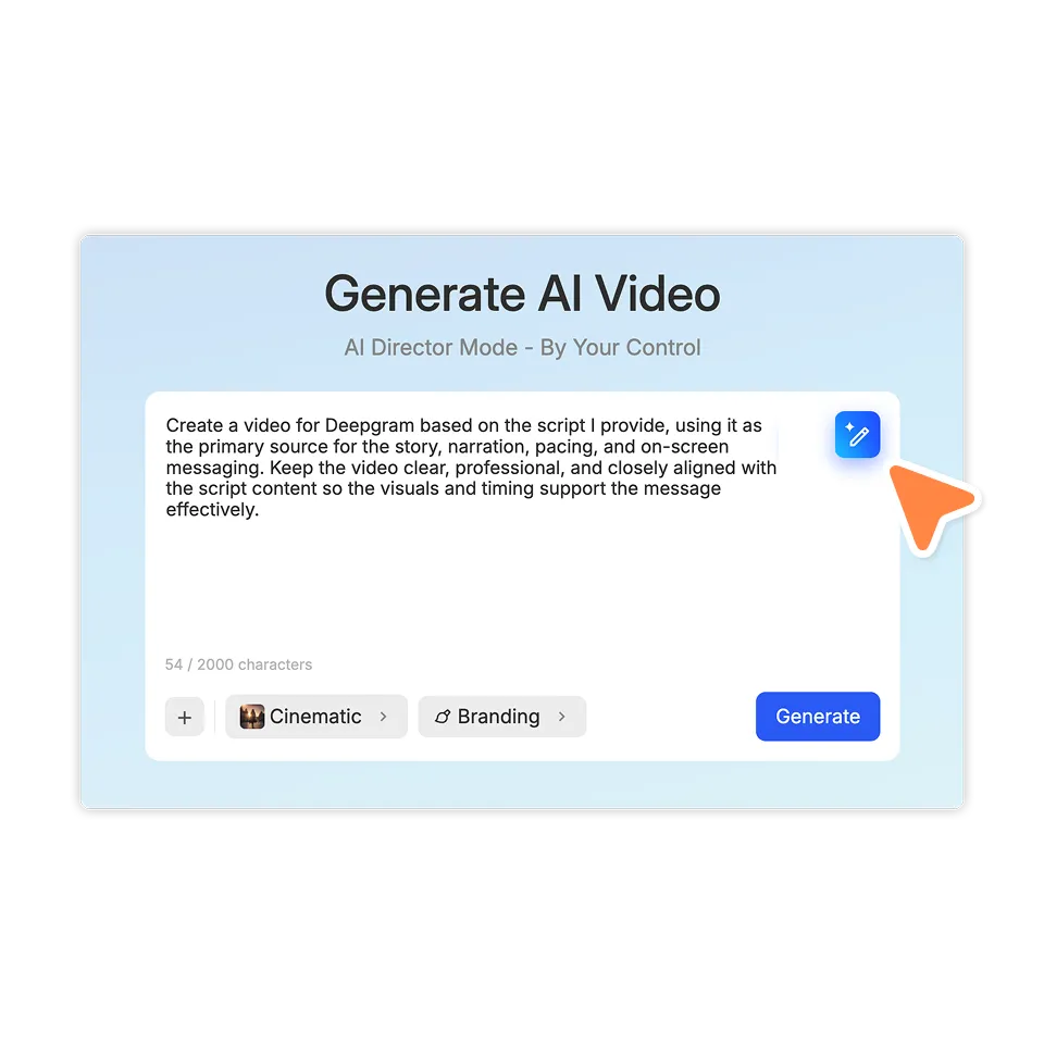 Click the Enhance with AI button in Visla to replace a short prompt with a more detailed editable version.